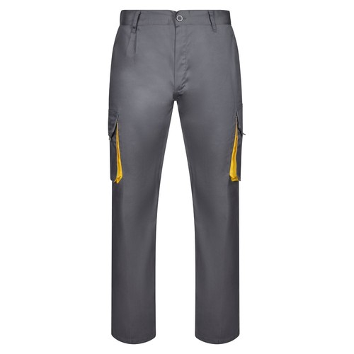 gris/amarillo VL HYPNOS. Pantalón de sarga multibolsillos bicolor (200g/m²), en algodón (35%) y poliéster (65%)