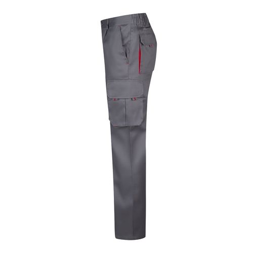gris/rojo VL HYPNOS. Pantalón de sarga multibolsillos bicolor (200g/m²), en algodón (35%) y poliéster (65%)
