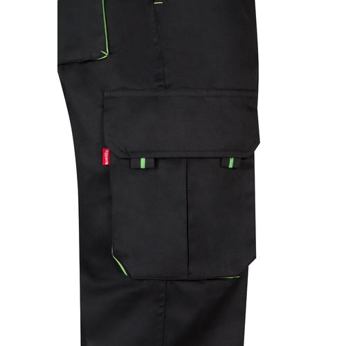 negro/verde VL HYPNOS. Pantalón de sarga multibolsillos bicolor (200g/m²), en algodón (35%) y poliéster (65%)