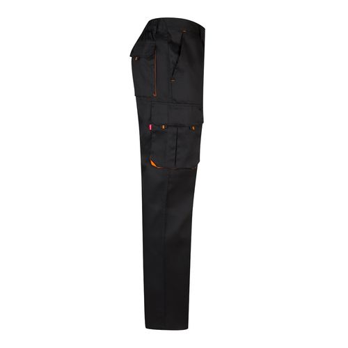 negro/naranja VL HYPNOS. Pantalón de sarga multibolsillos bicolor (200g/m²), en algodón (35%) y poliéster (65%)