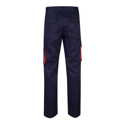 azul marino/naranja VL HYPNOS. Pantalón de sarga multibolsillos bicolor (200g/m²), en algodón (35%) y poliéster (65%)