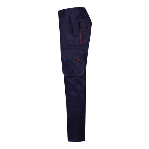 azul marino/naranja VL HYPNOS. Pantalón de sarga multibolsillos bicolor (200g/m²), en algodón (35%) y poliéster (65%)