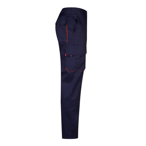 azul marino/naranja VL HYPNOS. Pantalón de sarga multibolsillos bicolor (200g/m²), en algodón (35%) y poliéster (65%)