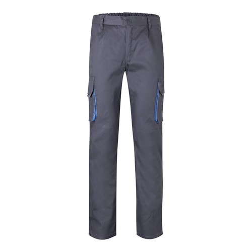 gris/azul claro VL HYPNOS. Pantalón de sarga multibolsillos bicolor (200g/m²), en algodón (35%) y poliéster (65%)