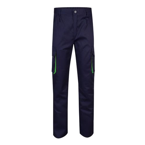 azul marino/verde VL HYPNOS. Pantalón de sarga multibolsillos bicolor (200g/m²), en algodón (35%) y poliéster (65%)