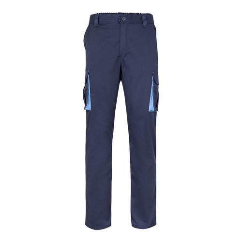 azul marino/azul claro VL HYPNOS. Pantalón de sarga multibolsillos bicolor (200g/m²), en algodón (35%) y poliéster (65%)