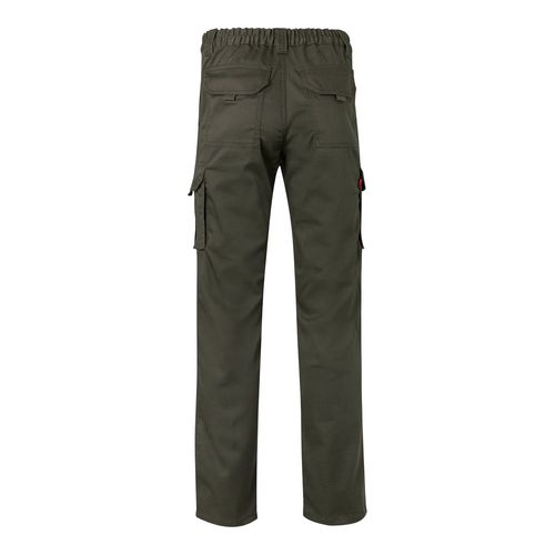 verde militar VL PAN. Pantalón elástico multibolsillos (290g/m²), en algodón (46%), EME (38%) y poliéster (16%)