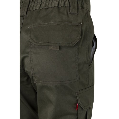 verde militar VL PAN. Pantalón elástico multibolsillos (290g/m²), en algodón (46%), EME (38%) y poliéster (16%)