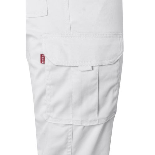 white VL PAN. Pantalón elástico multibolsillos (290g/m²), en algodón (46%), EME (38%) y poliéster (16%)