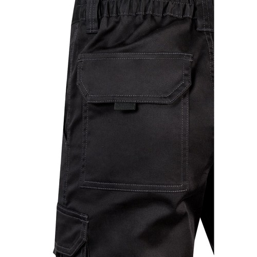 black VL HEBE. Bermudas elásticas multibolsillos (240g/m²), en algodón (46%), EME (38%) y poliéster (16%)