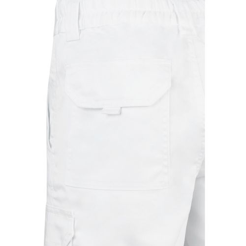 white VL HEBE. Bermudas elásticas multibolsillos (240g/m²), en algodón (46%), EME (38%) y poliéster (16%)