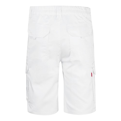 white VL HEBE. Bermudas elásticas multibolsillos (240g/m²), en algodón (46%), EME (38%) y poliéster (16%)