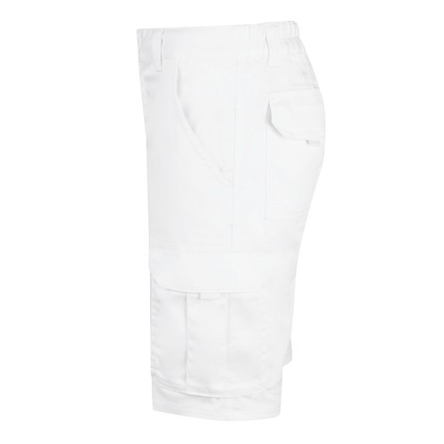 white VL HEBE. Bermudas elásticas multibolsillos (240g/m²), en algodón (46%), EME (38%) y poliéster (16%)