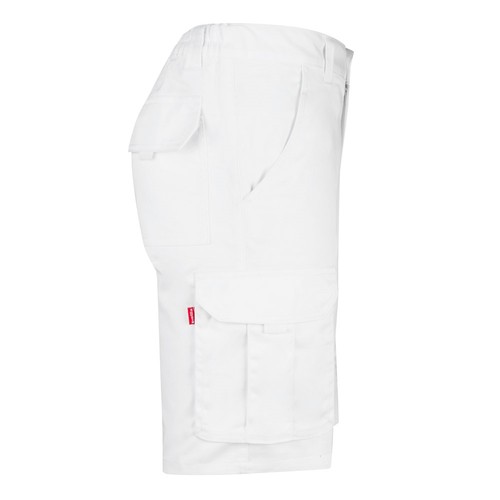 white VL HEBE. Bermudas elásticas multibolsillos (240g/m²), en algodón (46%), EME (38%) y poliéster (16%)