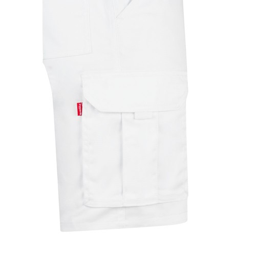 white VL HEBE. Bermudas elásticas multibolsillos (240g/m²), en algodón (46%), EME (38%) y poliéster (16%)