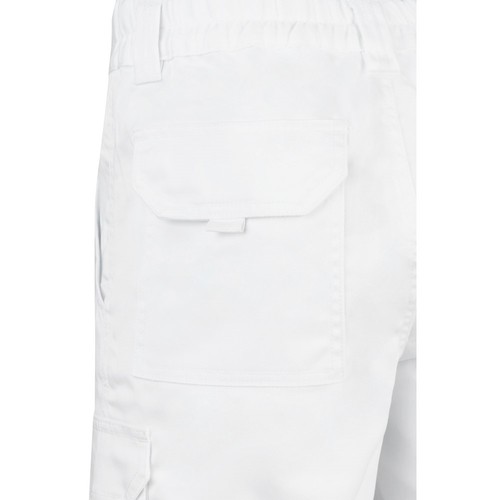 white VL HEBE. Bermudas elásticas multibolsillos (240g/m²), en algodón (46%), EME (38%) y poliéster (16%)