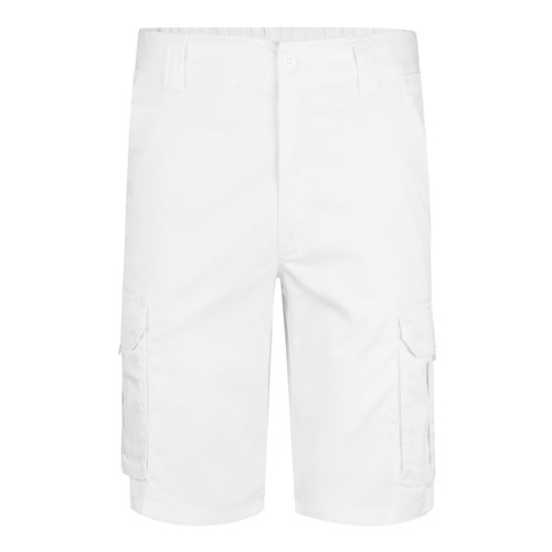 white VL HEBE. Bermudas elásticas multibolsillos (240g/m²), en algodón (46%), EME (38%) y poliéster (16%)