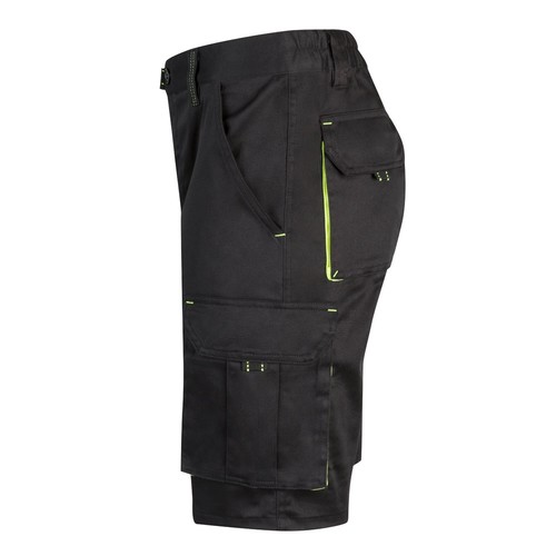 negro/amarillo VL HEMERA. Bermudas elásticas bicolor y multibolsillos (240 g/m²), en algodón (46%), EME (38%) y poliéster (16%)