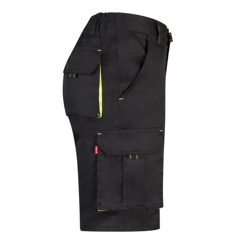 negro/amarillo VL HEMERA. Bermudas elásticas bicolor y multibolsillos (240 g/m²), en algodón (46%), EME (38%) y poliéster (16%)