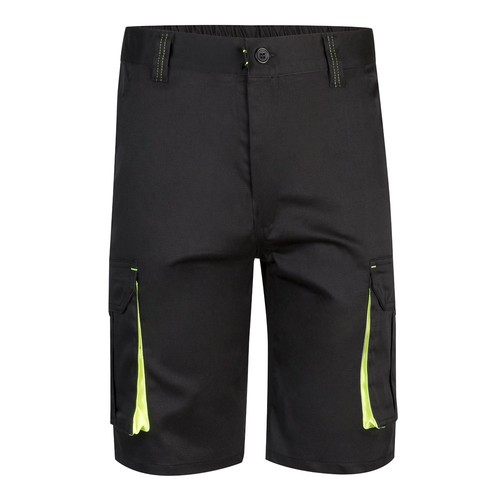 negro/amarillo VL HEMERA. Bermudas elásticas bicolor y multibolsillos (240 g/m²), en algodón (46%), EME (38%) y poliéster (16%)