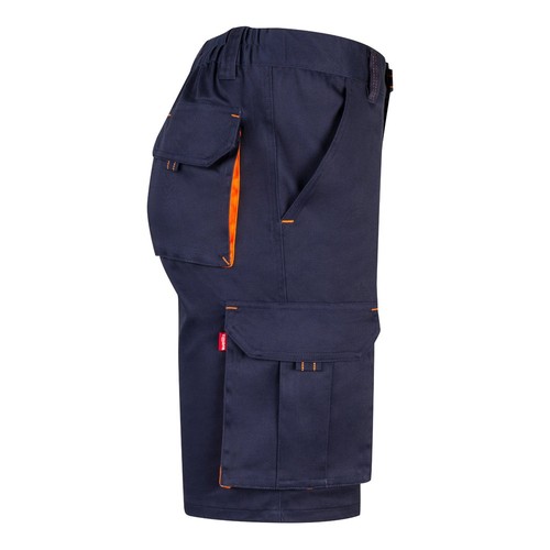 azul marino/naranja VL HEMERA. Bermudas elásticas bicolor y multibolsillos (240 g/m²), en algodón (46%), EME (38%) y poliéster (16%)