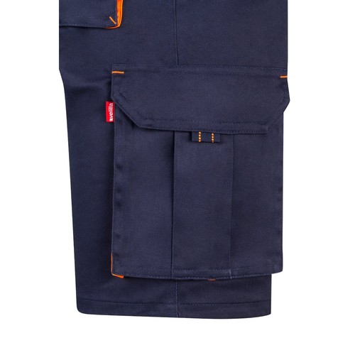 azul marino/naranja VL HEMERA. Bermudas elásticas bicolor y multibolsillos (240 g/m²), en algodón (46%), EME (38%) y poliéster (16%)