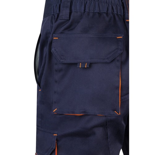 azul marino/naranja VL HEMERA. Bermudas elásticas bicolor y multibolsillos (240 g/m²), en algodón (46%), EME (38%) y poliéster (16%)