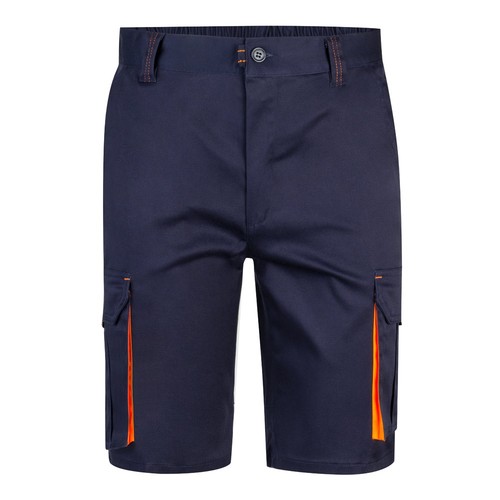 azul marino/naranja VL HEMERA. Bermudas elásticas bicolor y multibolsillos (240 g/m²), en algodón (46%), EME (38%) y poliéster (16%)