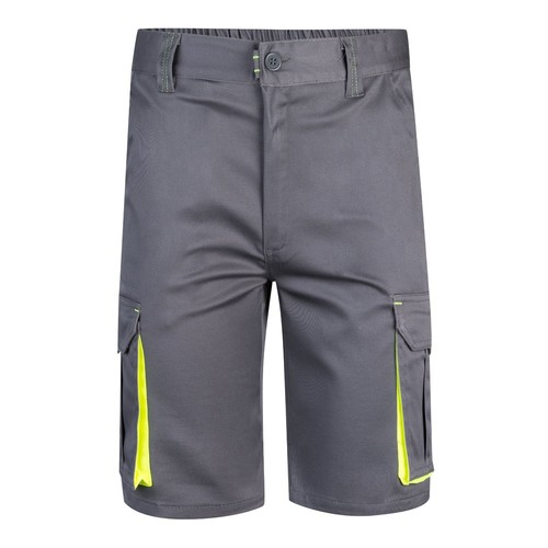 gris/amarillo VL HEMERA. Bermudas elásticas bicolor y multibolsillos (240 g/m²), en algodón (46%), EME (38%) y poliéster (16%)