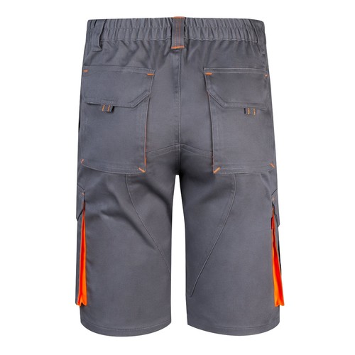gris/naranja VL HEMERA. Bermudas elásticas bicolor y multibolsillos (240 g/m²), en algodón (46%), EME (38%) y poliéster (16%)