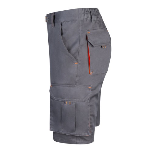 gris/naranja VL HEMERA. Bermudas elásticas bicolor y multibolsillos (240 g/m²), en algodón (46%), EME (38%) y poliéster (16%)