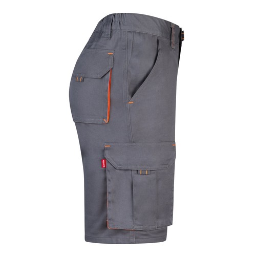 gris/naranja VL HEMERA. Bermudas elásticas bicolor y multibolsillos (240 g/m²), en algodón (46%), EME (38%) y poliéster (16%)