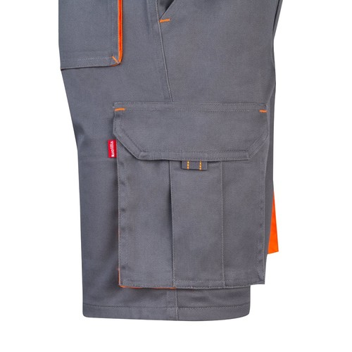 gris/naranja VL HEMERA. Bermudas elásticas bicolor y multibolsillos (240 g/m²), en algodón (46%), EME (38%) y poliéster (16%)