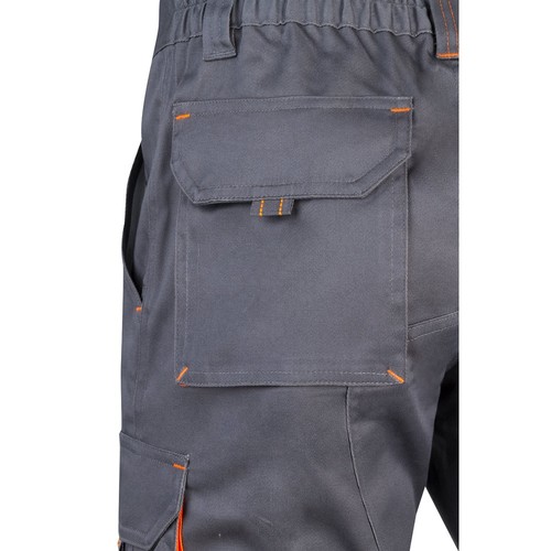 gris/naranja VL HEMERA. Bermudas elásticas bicolor y multibolsillos (240 g/m²), en algodón (46%), EME (38%) y poliéster (16%)