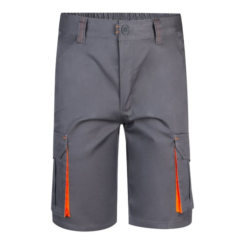 gris/naranja VL HEMERA. Bermudas elásticas bicolor y multibolsillos (240 g/m²), en algodón (46%), EME (38%) y poliéster (16%)