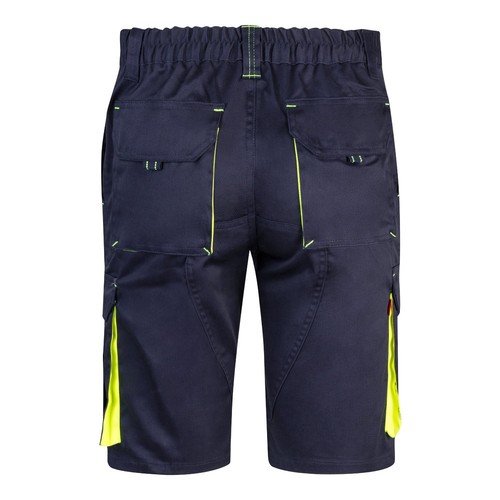 azul marino/amarillo VL HEMERA. Bermudas elásticas bicolor y multibolsillos (240 g/m²), en algodón (46%), EME (38%) y poliéster (16%)
