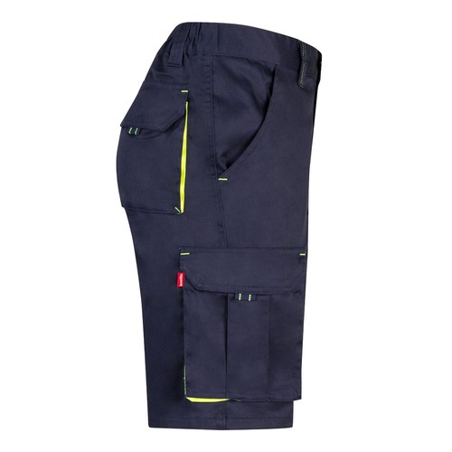 azul marino/amarillo VL HEMERA. Bermudas elásticas bicolor y multibolsillos (240 g/m²), en algodón (46%), EME (38%) y poliéster (16%)
