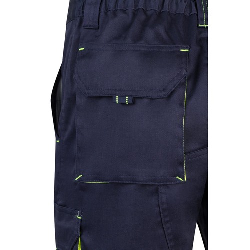 azul marino/amarillo VL HEMERA. Bermudas elásticas bicolor y multibolsillos (240 g/m²), en algodón (46%), EME (38%) y poliéster (16%)