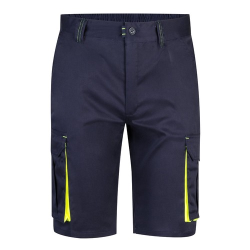 azul marino/amarillo VL HEMERA. Bermudas elásticas bicolor y multibolsillos (240 g/m²), en algodón (46%), EME (38%) y poliéster (16%)