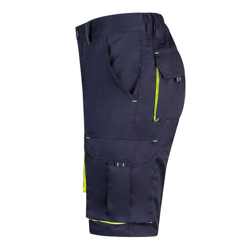 azul marino/amarillo VL HEMERA. Bermudas elásticas bicolor y multibolsillos (240 g/m²), en algodón (46%), EME (38%) y poliéster (16%)