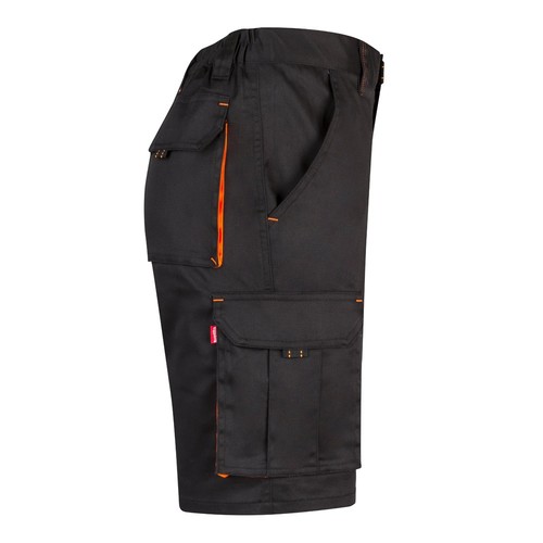 negro/naranja VL HEMERA. Bermudas elásticas bicolor y multibolsillos (240 g/m²), en algodón (46%), EME (38%) y poliéster (16%)