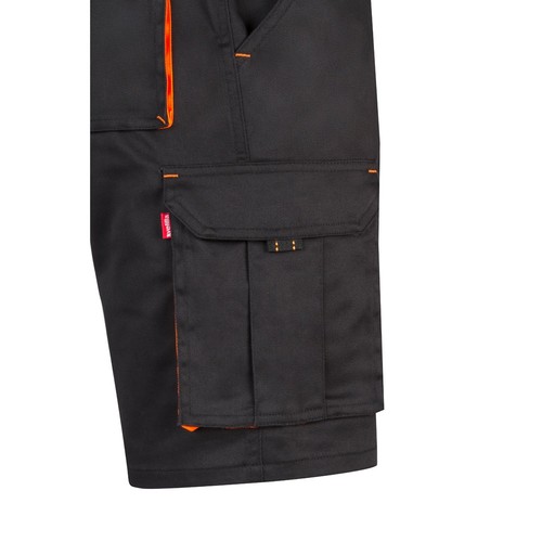 negro/naranja VL HEMERA. Bermudas elásticas bicolor y multibolsillos (240 g/m²), en algodón (46%), EME (38%) y poliéster (16%)
