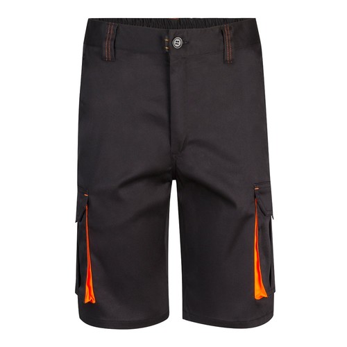 negro/naranja VL HEMERA. Bermudas elásticas bicolor y multibolsillos (240 g/m²), en algodón (46%), EME (38%) y poliéster (16%)