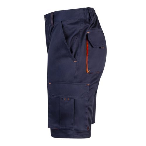 azul marino/naranja VL HEMERA. Bermudas elásticas bicolor y multibolsillos (240 g/m²), en algodón (46%), EME (38%) y poliéster (16%)