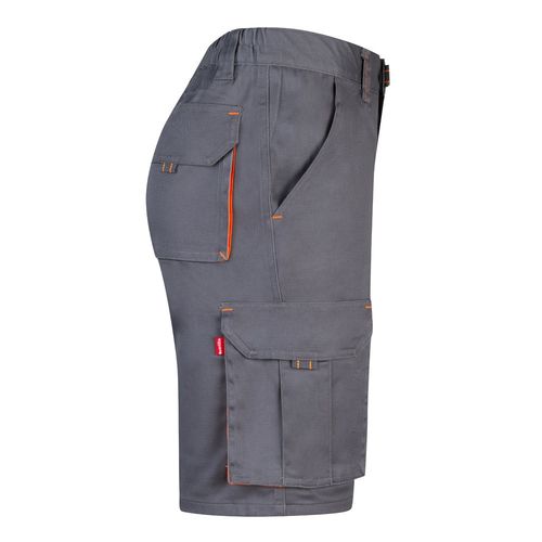 gris/naranja VL HEMERA. Bermudas elásticas bicolor y multibolsillos (240 g/m²), en algodón (46%), EME (38%) y poliéster (16%)