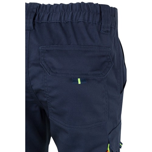 azul marino/amarillo VL ZEUS LARGE. Pantalón elástico multibolsillos bicolor (240 g/m²), en algodón (46 %), EME (38 %) y poliéster (16 %)