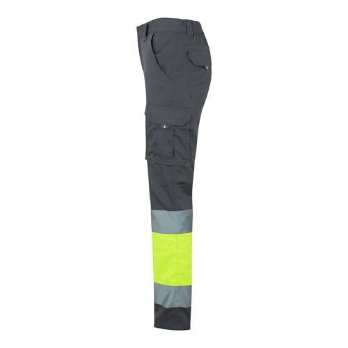 gris/amarillo VL ZEUS LARGE. Pantalón elástico multibolsillos bicolor (240 g/m²), en algodón (46 %), EME (38 %) y poliéster (16 %)