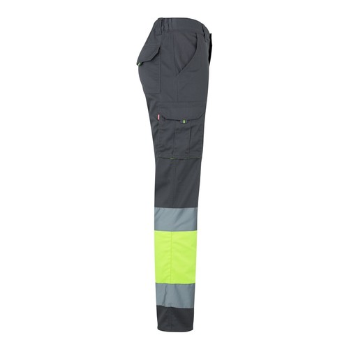gris/amarillo VL ZEUS LARGE. Pantalón elástico multibolsillos bicolor (240 g/m²), en algodón (46 %), EME (38 %) y poliéster (16 %)