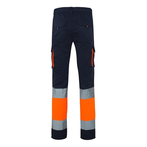 azul marino/naranja VL ZEUS LARGE. Pantalón elástico multibolsillos bicolor (240 g/m²), en algodón (46 %), EME (38 %) y poliéster (16 %)
