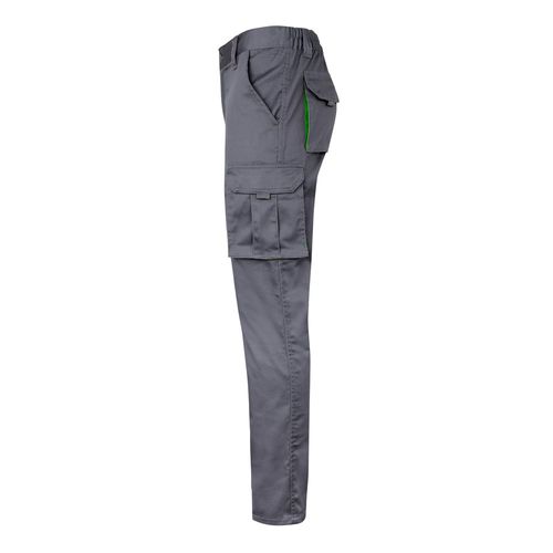 gris/verde VL FIDES. Pantalón elástico bicolor multibolsillos (240g/m²), en algodón (46%), EME (38%) y poliéster (16%)